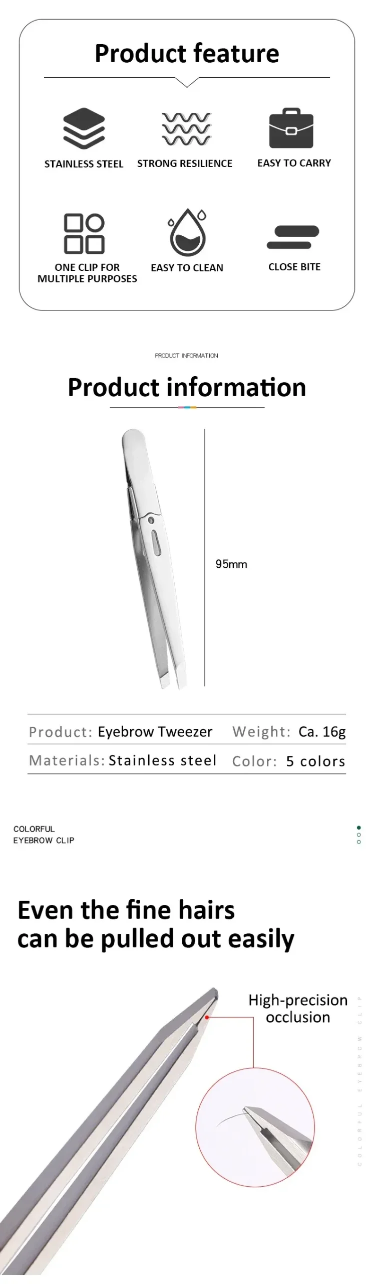 High-Quality Eyebrow Tweezer Colorful Hair Beauty Fine Hairs Puller Stainless Steel Slanted Eye Brow Clips Removal Makeup Tools - Image 7