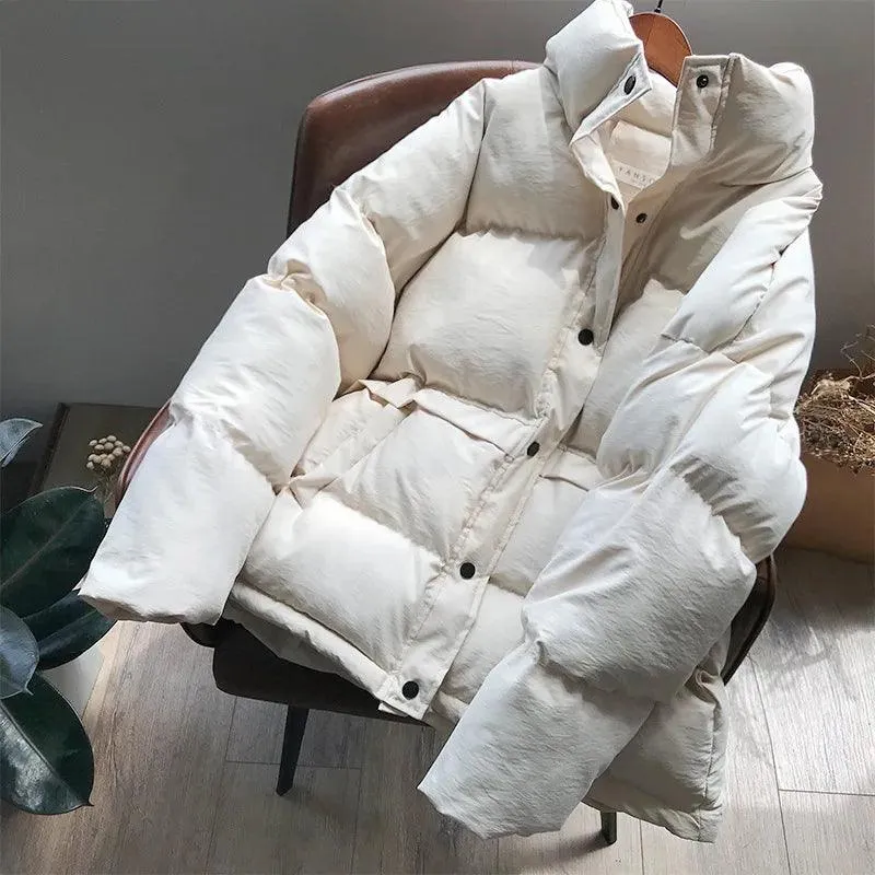 crriflz fashion solid women's winter down jacket stand collar short single-breasted coat preppy style parka ladies chic outwear - Image 2