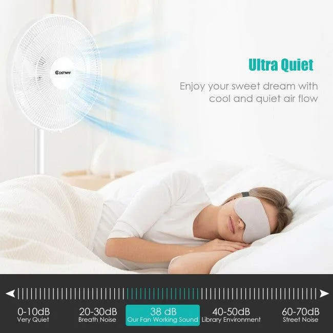 Fan 87190654: 16 Inch Oscillating Pedestal 3-Speed Adjustable Height Fan with Remote Control - Image 5