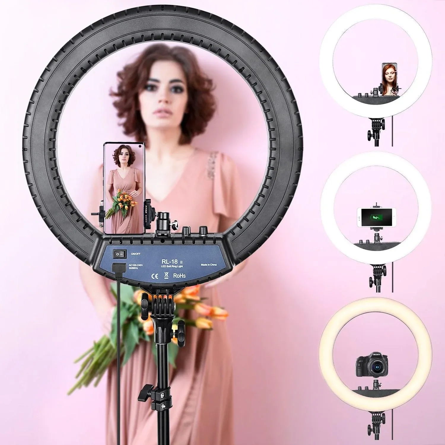 FOSOTO RL-18II Led Ring Light 18 Inch Ring Lamp 55W Ringlight Photography Lamp With Tripod Stand For Phone Makeup Youtube Tiktok - Image 3