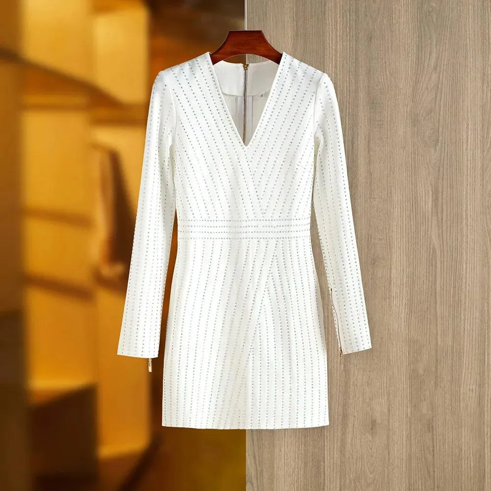HAGEOFLY Women Bling Bling Long Sleeve Dress Black V-Neck Full Sleeve Women Casual Office Dress Party Dress Brazil Vestidos XXL - Image 7