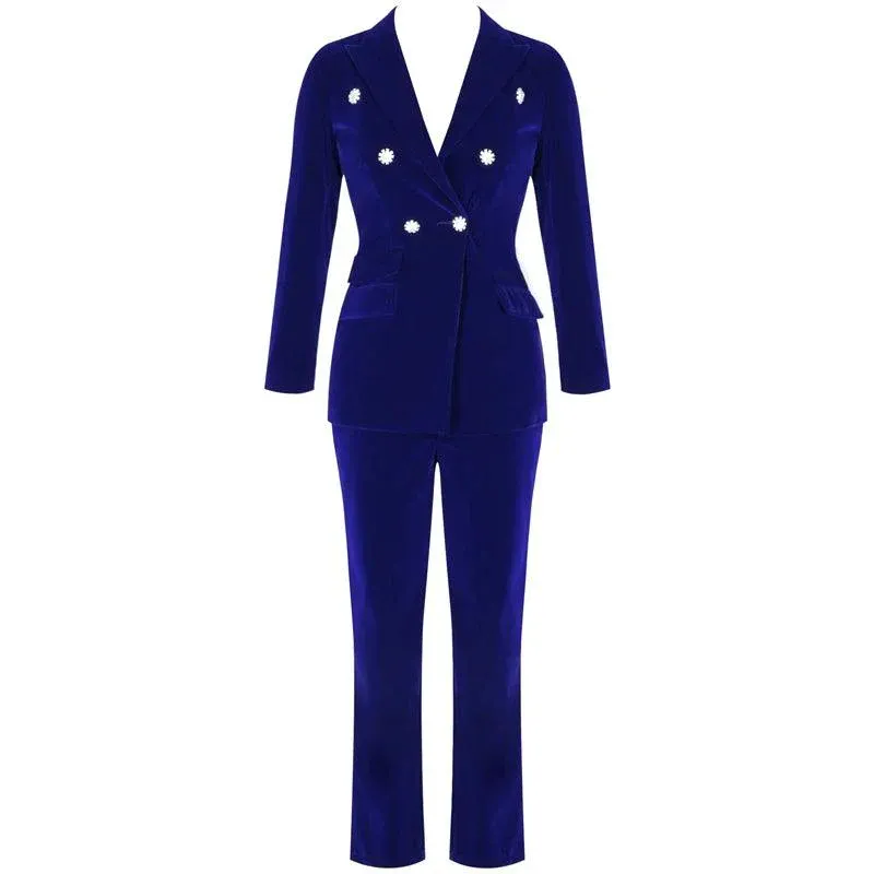 Ocstrade Summer Sets for Women 2020 New Navy Blue V Neck Long Sleeve Sexy 2 Piece Set Outfits High Quality Two Piece Set Suit - Image 2