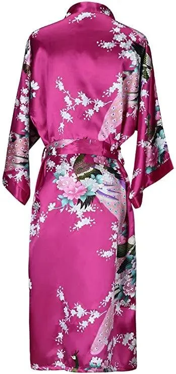 Silk Satin Wedding Bride Bridesmaid Robe Floral Bathrobe Short Kimono Robe Night Robe Bath Robe Fashion Dressing Gown For Women - Image 5
