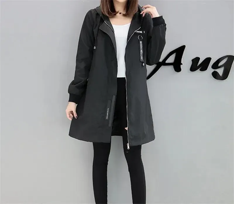 Trench Coat Womens 2022 Spring Autumn Hoodies Tops Slim Students Baseball Clothes Medium length Windbreaker Coats Lady Outerwear - Image 8