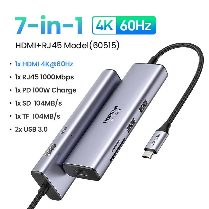 UGREEN USB C HUB 4K 60Hz Type C to HDMI 2.0 RJ45 PD 100W Adapter For Macbook Air Pro iPad Pro M2 M1 PC Accessories USB 3.0 HUB - Image 6