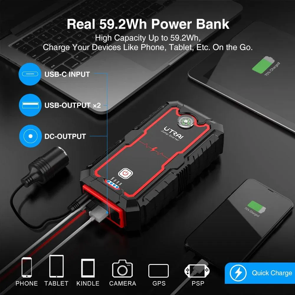 UTRAI Power Bank 2000A Jump Starter Portable Charger Car Booster 12V Auto Starting Device Emergency Car Battery Starter - Image 4
